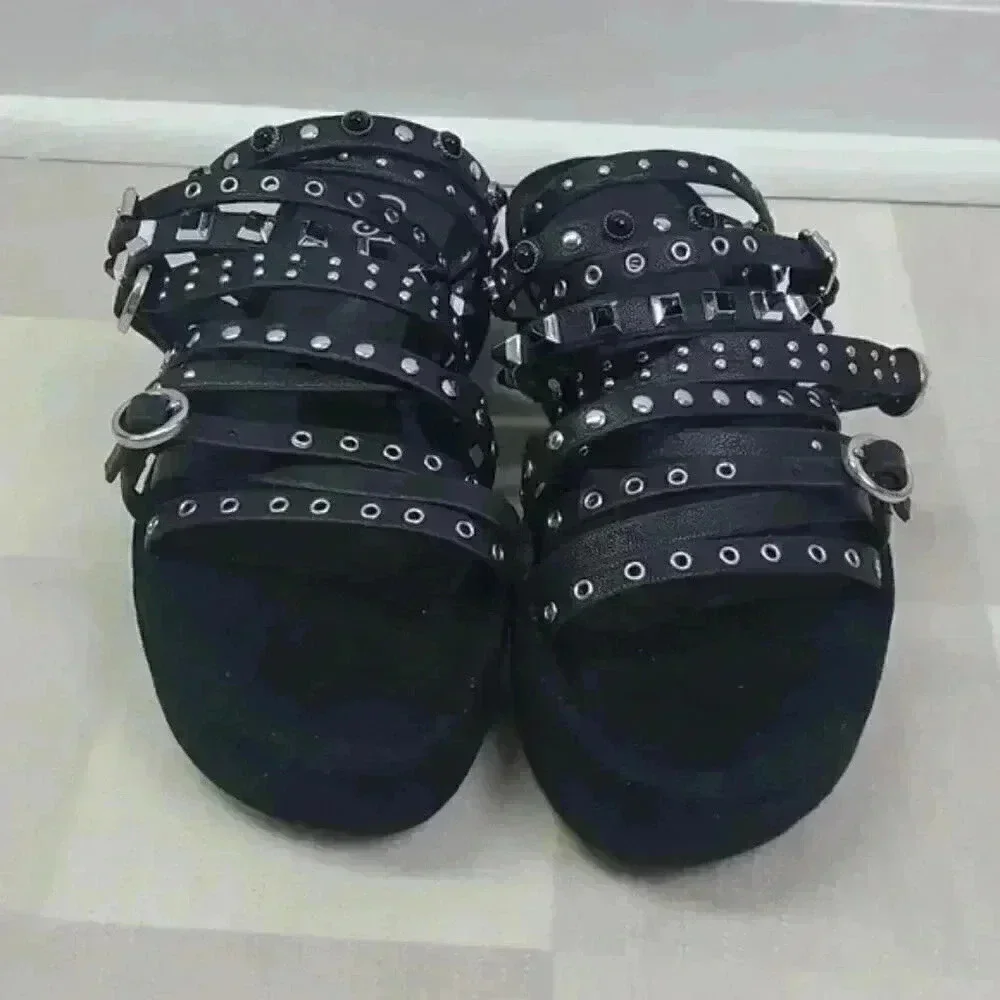 Golo Free People Naomi Flatform Studded Black Leather/Suede Sandals Sz 10